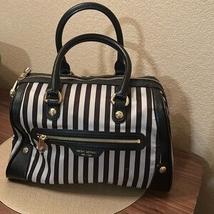 Henri Bendel Barrel Bag Black and White stripe
